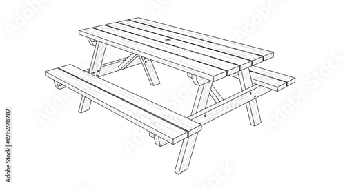 Wooden Picnic Table Blueprint Drawing Outline