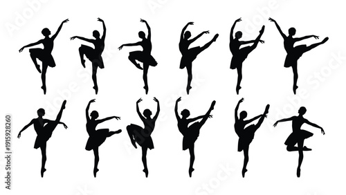 Graceful ballerinas in various poses showcasing the elegance of ballet isolated on white background, Vector