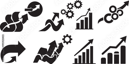 Business growth and development concept with various icons symbols