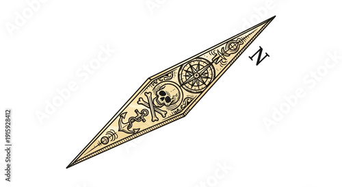 Vintage Pirate Compass Rose with Skull, Crossbones, Anchor, and Ship Wheel