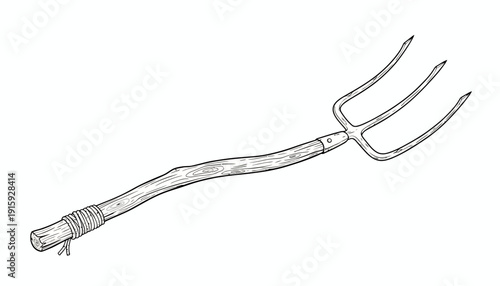Vintage Pitchfork Tool: Rustic Farm Equipment, Agricultural Hand Tool, Garden Implement