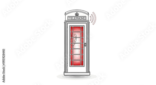Vintage Red British Telephone Booth Ringtone Sound Wave Illustration