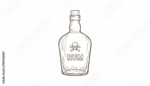 Vintage Rum Bottle Outline with Skull and Crossbones Icon