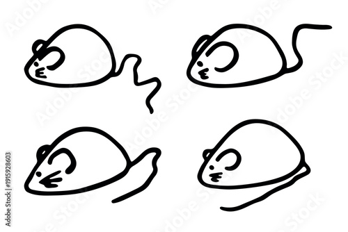 Set of hand drawn happy funny cute mouse clipart Friendly kawaii rat For design, kids print, kids books, nursery decor, logo