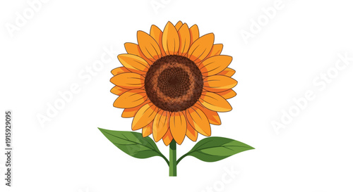 Stylized pink flower with yellow tips and green leaves on white.