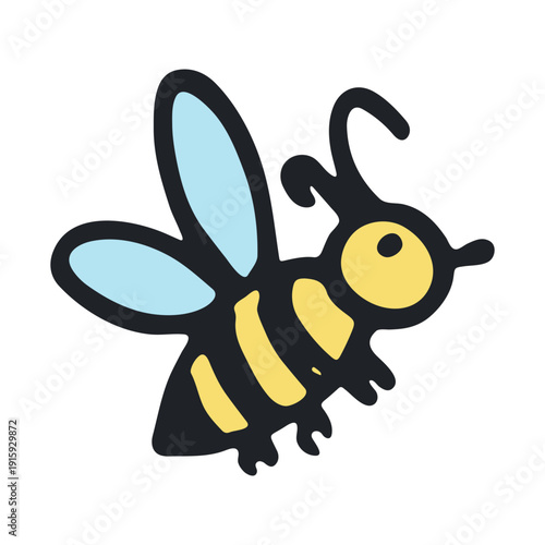 Hand drawn happy funny cute honey bee clipart Adorable flying striped insect friendly kawaii bumble bee For kids print, web, design, decor, logo