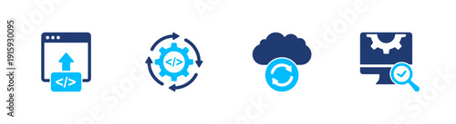 DevOps workflow icon set. deployment, automation, pipeline, cloud, integration. solid style icon collection