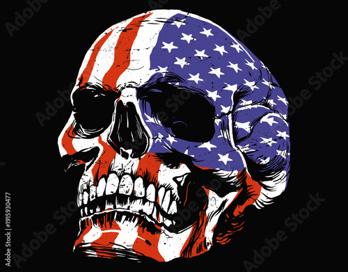 Quadro su tela American skull flag 4th of july - printable editable vector art file