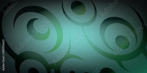 Abstract dark green background with swirling and circular patterns.