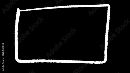 Hand-drawn White Rectangle Frame on Black Background Loop.