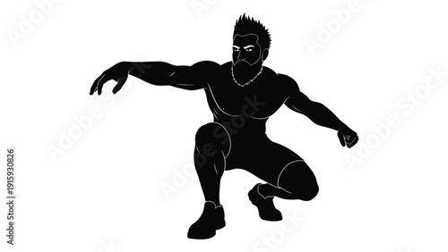 A dynamic silhouette of a person in a superhero pose with outstretched arm. isolated on white background, Vector