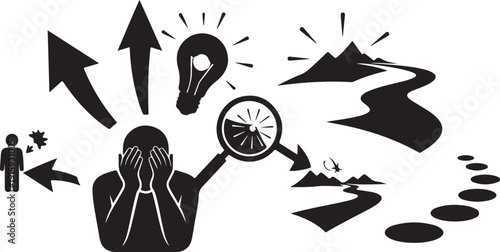 Overwhelmed Person with Multiple Choices and Ideas Surrounding Them