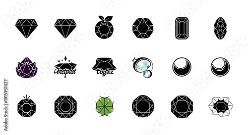 Gemstone Variety Icons Set, Jewelry Design Elements