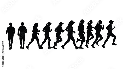 A sequence of silhouettes depicting the motion of a person running isolated on white background, Vector