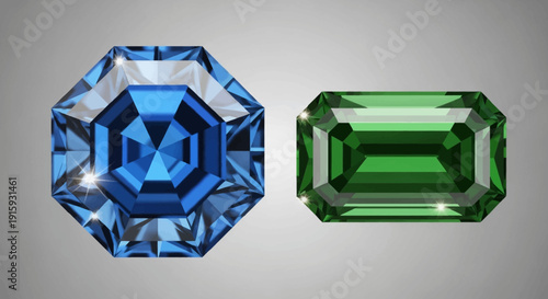 Gemstones: Blue Octagon and Green Emerald Cut