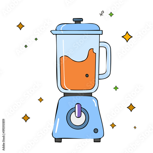 Blue electric kitchen blender with sparkles for making healthy fruit smoothies and organic vegetable juices - Vector Illustration