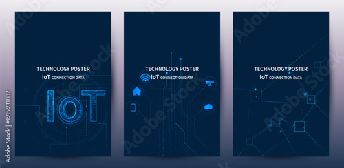 Internet of Things IOT Poster Set With Technology Connection Network Digital Data Background