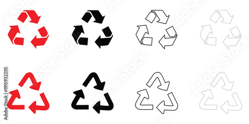 recycling icon vector, recycle arrows, recycle logo symbol vector, silhouette and line art illustration