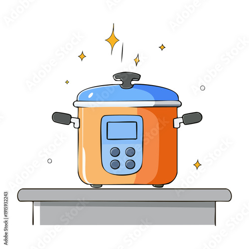 Electric multi cooker on kitchen counter for convenient and healthy pressure cooking meal recipes - Vector Illustration