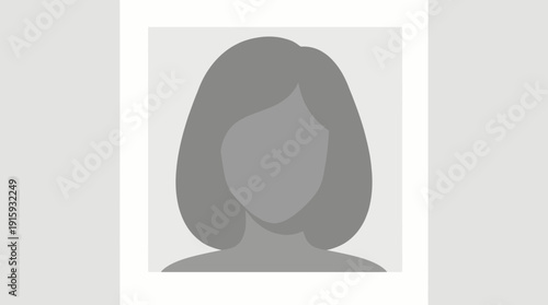 Minimalist female avatar profile placeholder icon in gray silhouette for an anonymous business executive or office manager, ideal for web user interface, member list and account management