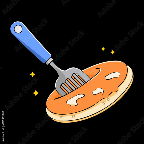 Flipping an egg or pancake with blue spatula for professional kitchen meal preparation tasks - Vector Illustration