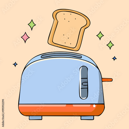 Retro style orange toaster with two slices of crispy golden brown bread for breakfast - Vector Illustration