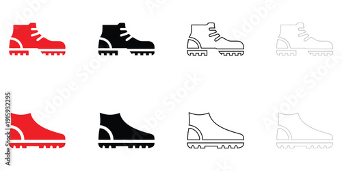 boot and shoe sole icon vector, shoe symbol icon vector, silhouette and line art illustration