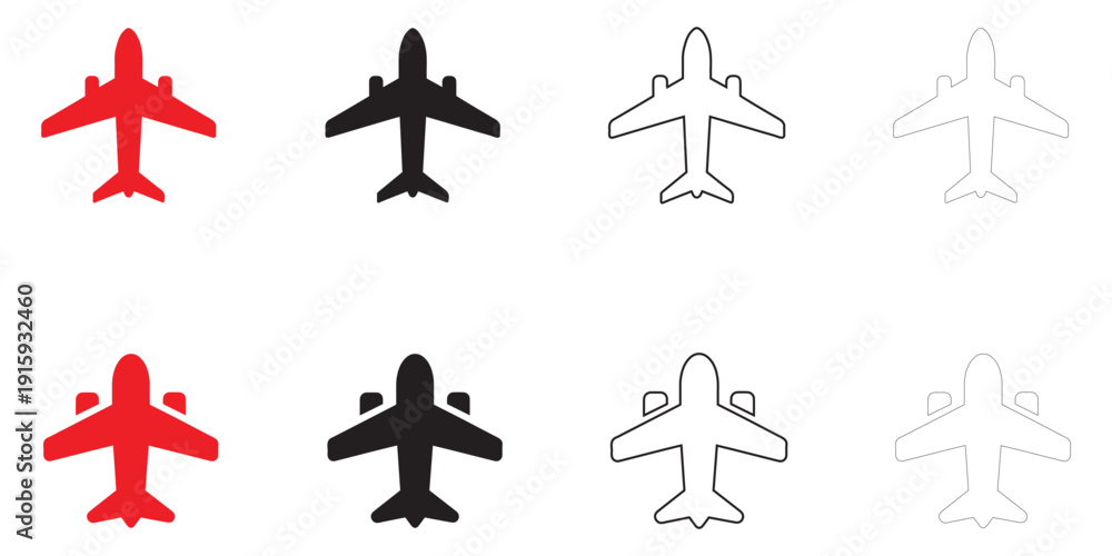 Obraz premium airplane icon vector, aircraft airplane symbol icon vector, silhouette and line art illustration