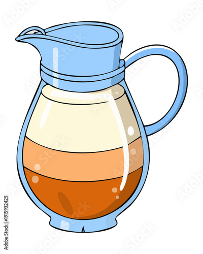 Large glass jug containing amber liquid like honey or syrup for sweet food topping - Vector Illustration