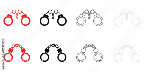 handcuffs icon vector, police arrest handcuff symbol icon vector, silhouette and line art illustration