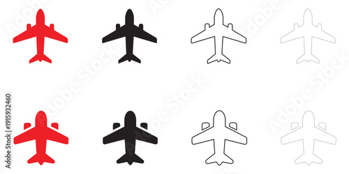 airplane icon vector, aircraft airplane symbol icon vector, silhouette and line art illustration