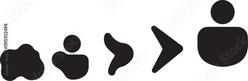 Black silhouettes of people and shapes on white background