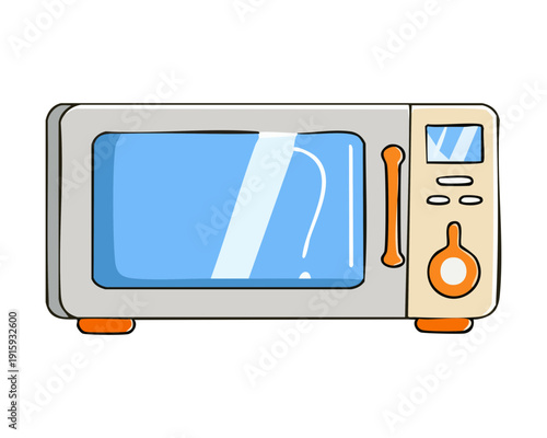 Modern microwave machine for cooking and defrosting meals in a busy kitchen environment - Vector Illustration