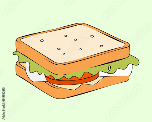 Simple ham and cheese sandwich on white bread for a classic school lunch box - Vector Illustration