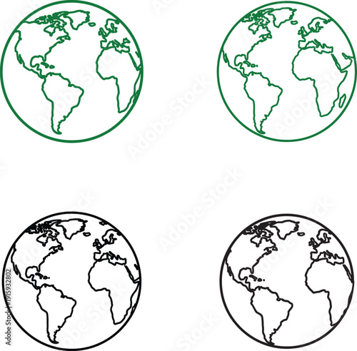 Four illustrations of the earth from different perspectives