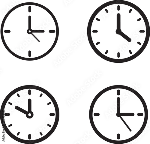 Four analog clocks showing different times