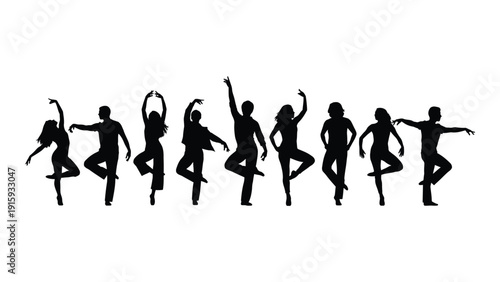 Silhouettes of dancers performing various styles on a white background isolated on white background, Vector