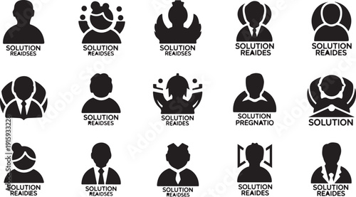Silhouette icons of solution leaders and problem solvers working