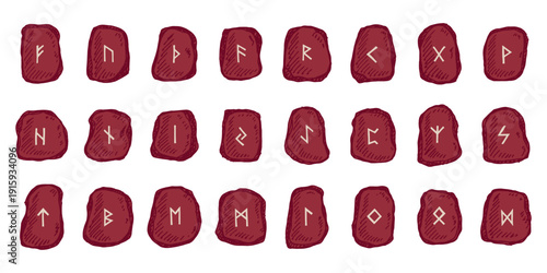 Set of hand drawn viking runes Rune stones with ancient norse alphabet characters engraved on them Scandinavian futhark germanic celtic Single element for design, print, web, decor