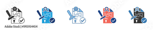 Versatile vector icons for document approval, upload, and successful task completion, depicting forms with checkmarks, arrows, and editing tools, ideal for digital interfaces and business applications