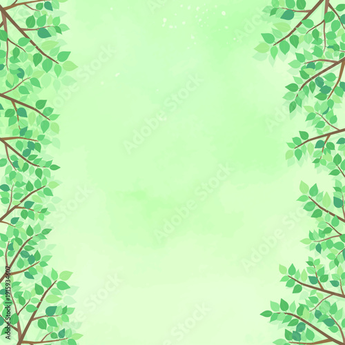 新緑の葉の背景5_正方形