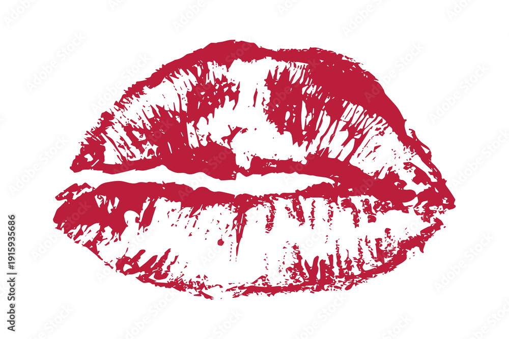 Fototapeta premium Lipstick kiss mark Romantic lip print Imprint of lips kiss Sexy lips makeup Female mouth Love symbol Design element for beauty fashion poster Valentines Day wedding