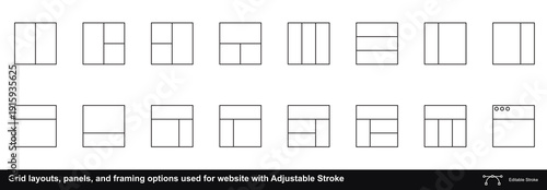 Grid layouts, panels, and framing options used for website with Adjustable Stroke