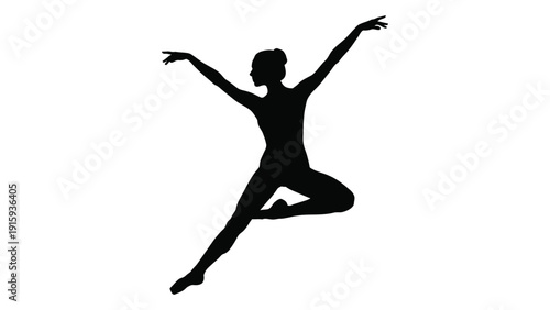 A silhouette of a dancer performing a grand jete in mid-air. isolated on white background, Vector