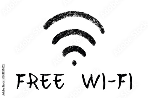 Hand drawn free wifi spot zone sign Public wi-fi area sign Wireless internet clipart in doodle style Single element for print, web, design, decor 3G, 4G, 5G, 6G, IoT