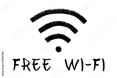 Hand drawn free wifi spot zone sign Public wi-fi area sign Wireless internet clipart in doodle style Single element for print, web, design, decor 3G, 4G, 5G, 6G, IoT