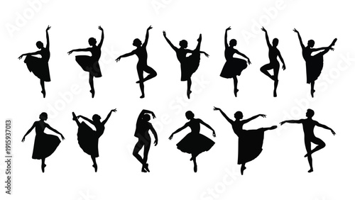 A collection of ballerinas in various poses showcasing the elegance and grace of ballet isolated on white background, Vector