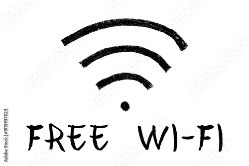 Hand drawn free wifi spot zone sign Public wi-fi area sign Wireless internet clipart in doodle style Single element for print, web, design, decor 3G, 4G, 5G, 6G, IoT
