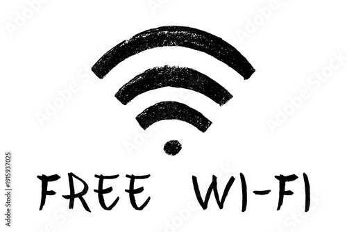 Hand drawn free wifi spot zone sign Public wi-fi area sign Wireless internet clipart in doodle style Single element for print, web, design, decor 3G, 4G, 5G, 6G, IoT