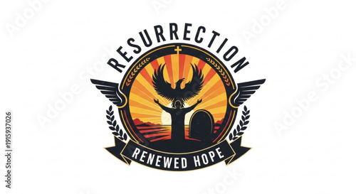 Resurrection symbol with bird wings and sunrise representing hope and renewal
